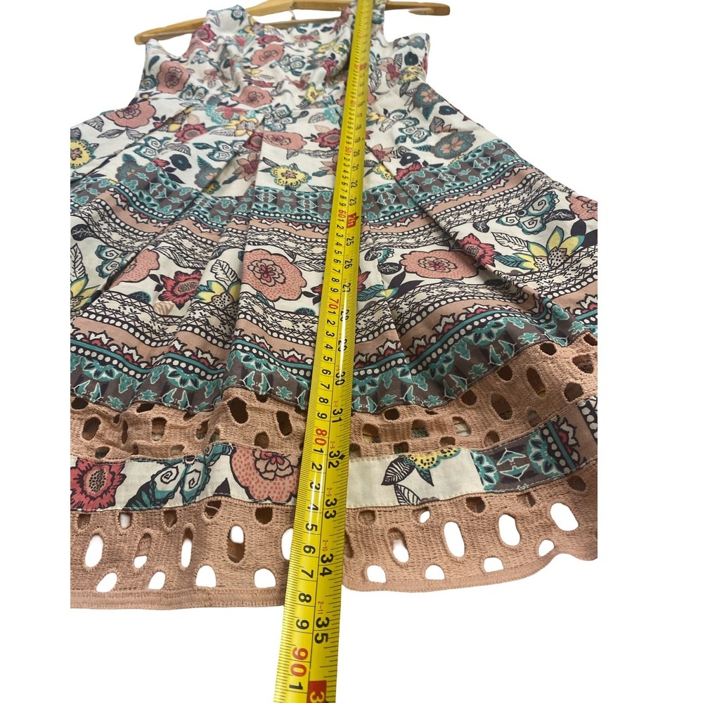 Teezeme Ivory Floral Pleated Mini Dress Size 3/4 Sleeveless Eyelet Pockets Cute‎ - Picture 13 of 13